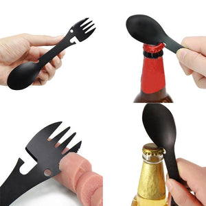 Camping All-In-One Tool Cooking Utensil Spork, Fork, Spoon, Knife, Can Opener, Bottle Opener