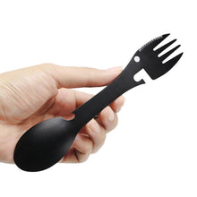 Load image into Gallery viewer, Camping All-In-One Tool Cooking Utensil Spork, Fork, Spoon, Knife, Can Opener, Bottle Opener
